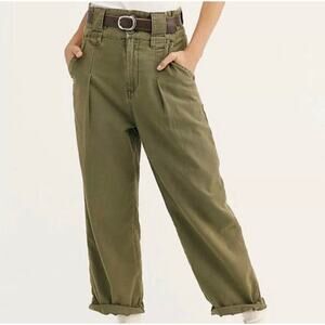 Free People Khaki Trousers with Brown Belt